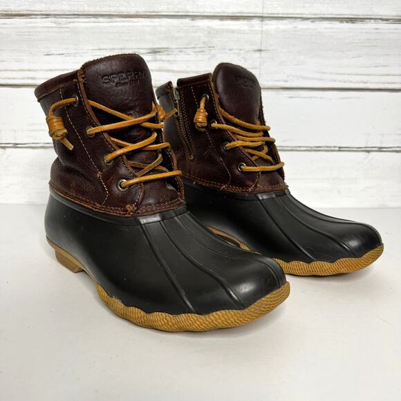 Sperry Saltwater Core Duck Boots Brown Leather Shoe Size 8 - Picture 1 of 9